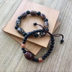 Set of 2 Bracelets: Black & Brown Agate